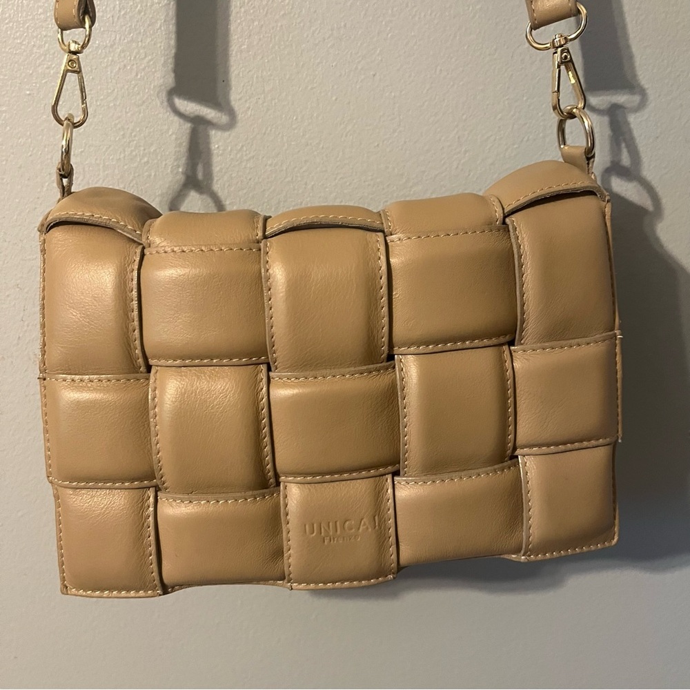 Unica Firenze Leather Tan Quilted Crossbody Clutch/Bag Made in Italy